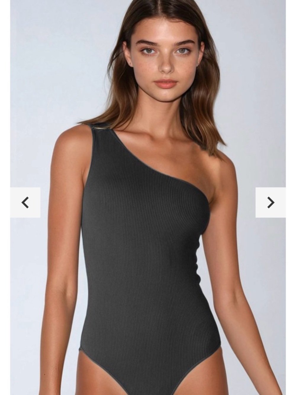 Nikibiki One-Shoulder Ribbed Bodysuit in Charcoal